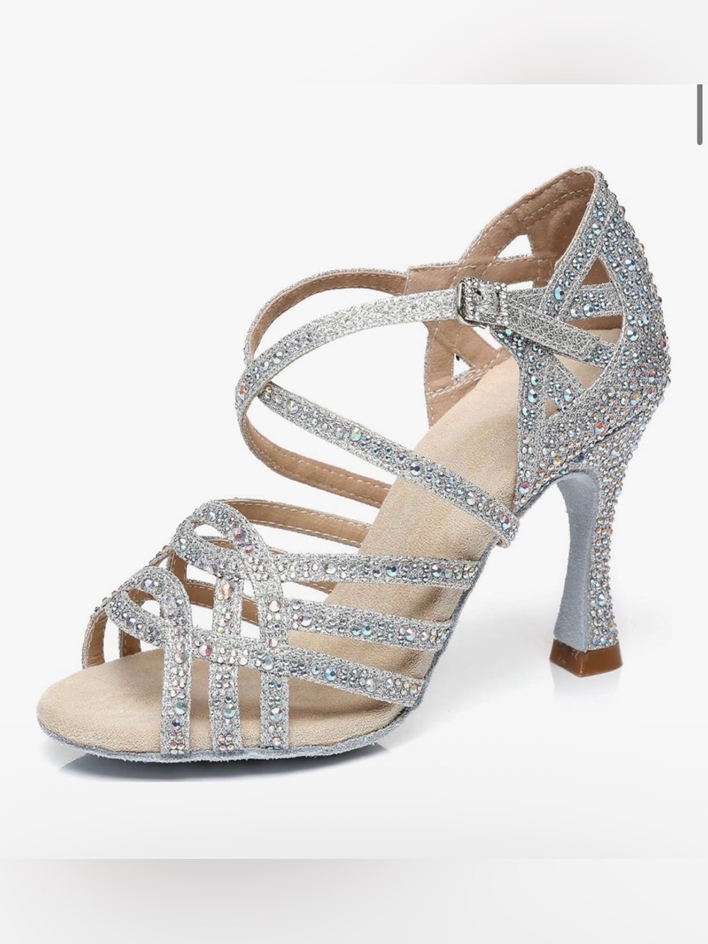 Silver rhinestone ballroom dancing salsa Crystal Strappy Dance Heels NEVER WORN